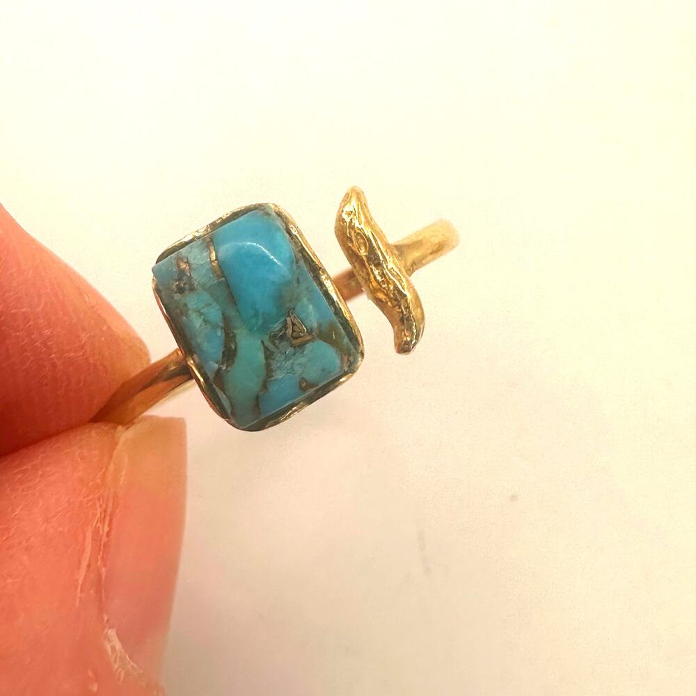 BYCILA Gold Plated over Sterling Ring Set of 2 Blue MARINA CONNIE Size 9 - Picture 5 of 10